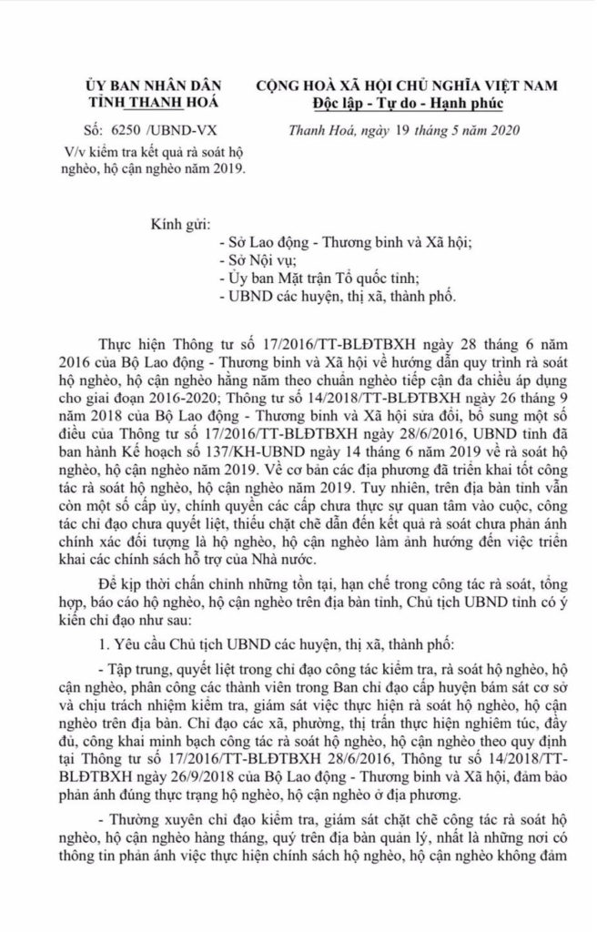 Thanh Hóa: Yêu cầu rà soát hộ nghèo, hộ cận nghèo năm 2019